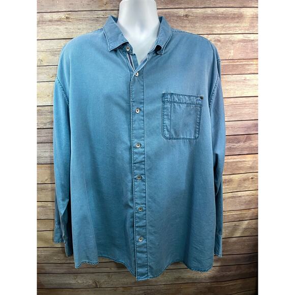 TOMMY BAHAMA Long Sleeve Button Front Shirt sz 2XLB Blue Cotton Tencel - Picture 1 of 11
